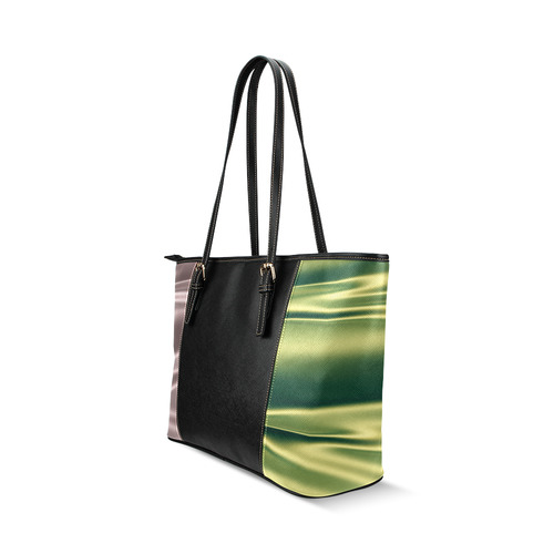 Green and lilac satin 3D texture Black Center Version Leather Tote Bag/Small (Model 1640)