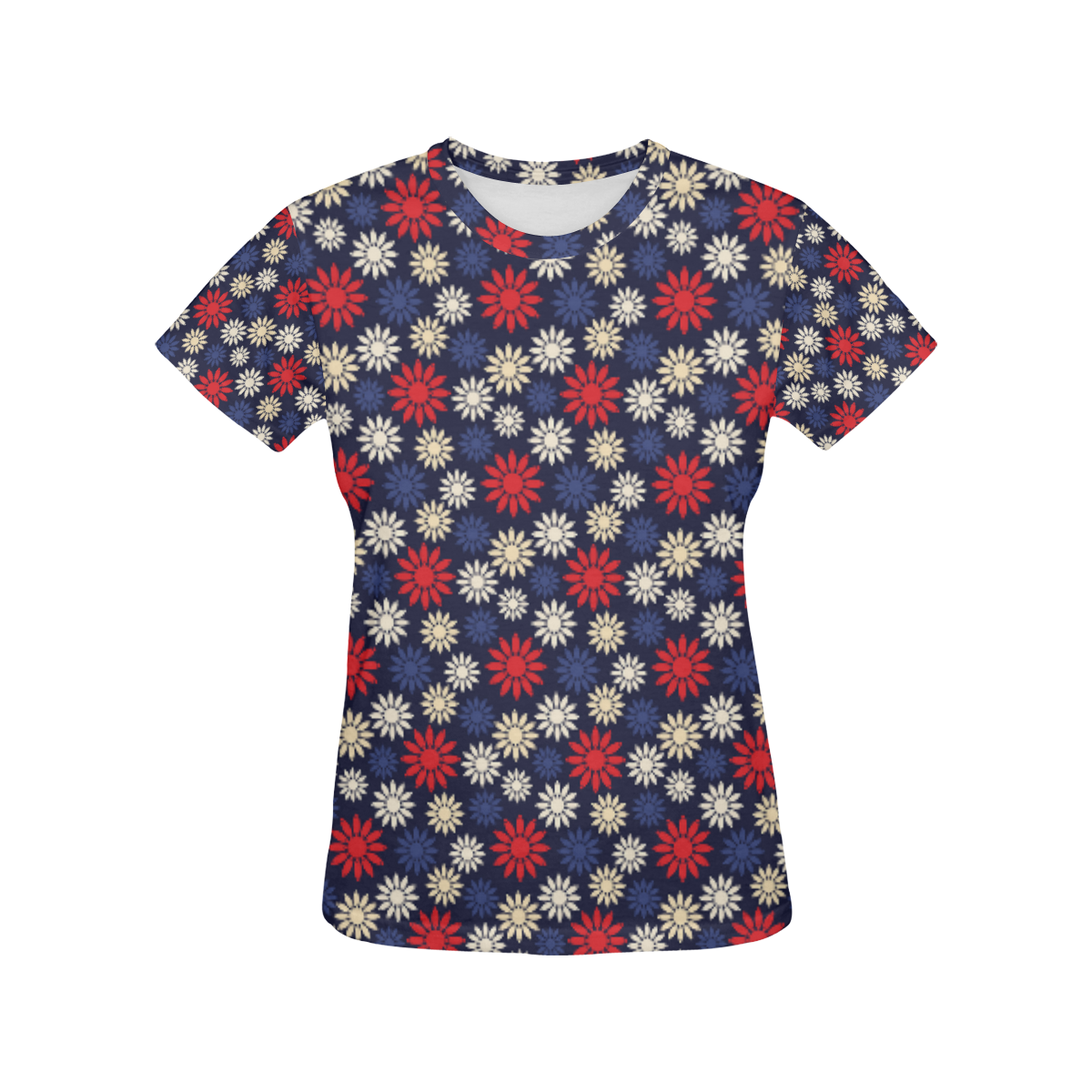 Red Symbolic Camomiles Floral All Over Print T-Shirt for Women (USA Size) (Model T40)