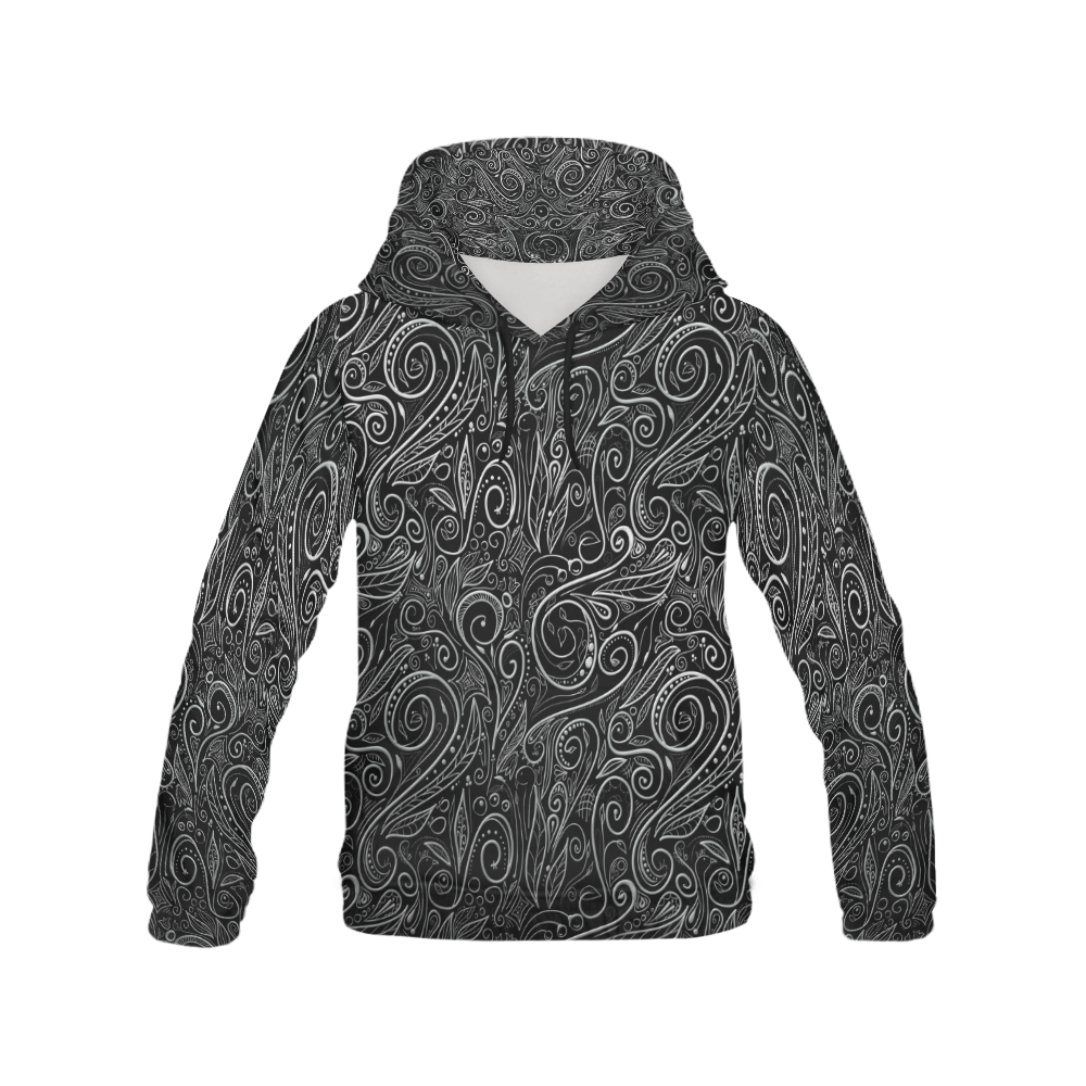 A elegant floral damasks in  silver and black All Over Print Hoodie for Men (USA Size) (Model H13)