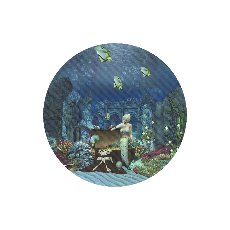 Underwater wold with mermaid Round Mousepad