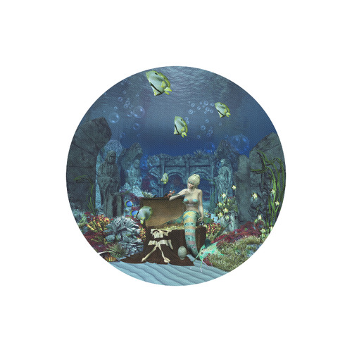 Underwater wold with mermaid Round Mousepad