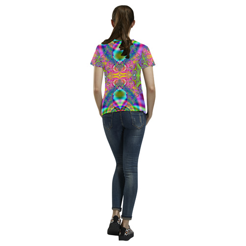 Bohemian Lace Tie-Dye Fractal Abstract All Over Print T-Shirt for Women (USA Size) (Model T40)