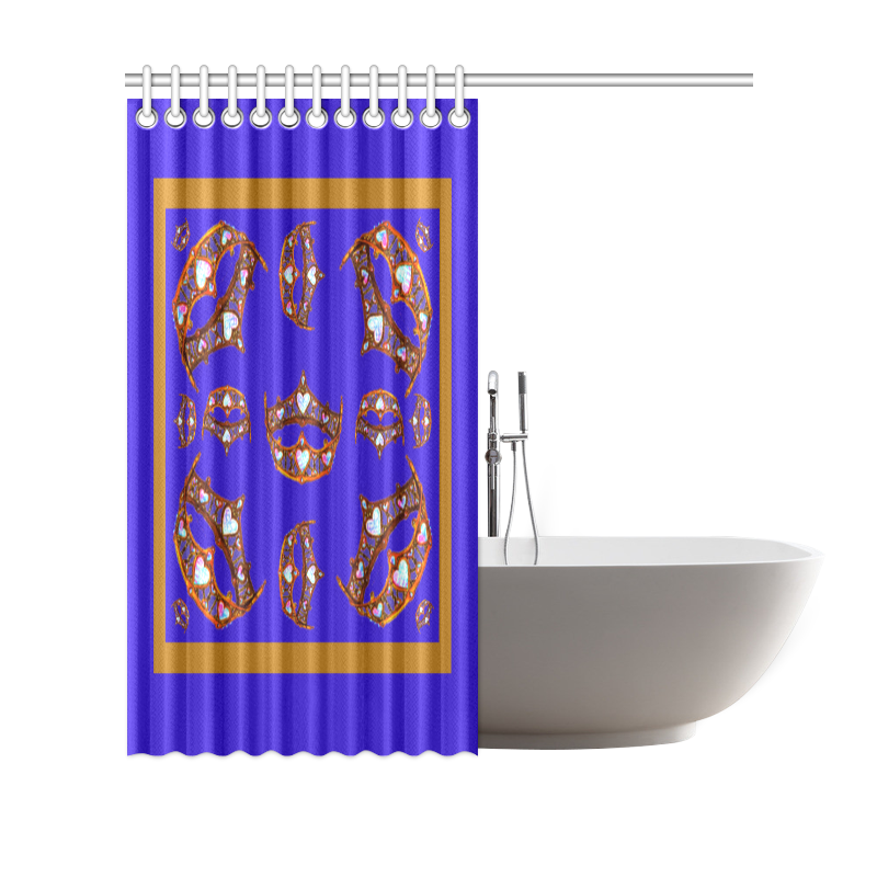 Queen of Hearts Gold Crown Tiara scattered pattern blue violet iris shower curtain Shower Curtain 69"x70"