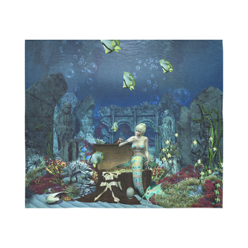 Underwater wold with mermaid Cotton Linen Wall Tapestry 60"x 51"