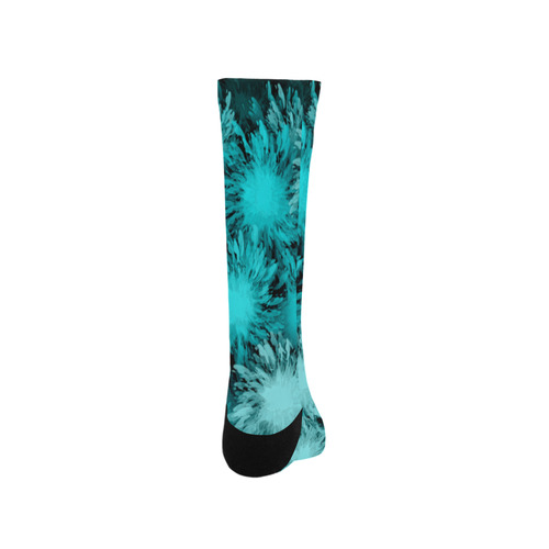 Abstract Turquoise frosty flowers, pattern Trouser Socks