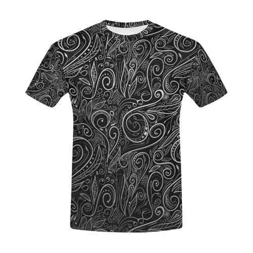 A elegant floral damasks in  silver and black All Over Print T-Shirt for Men (USA Size) (Model T40)