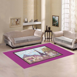 Paris Eiffel Tower inspired pointillism landscape orchid frame border rug Area Rug7'x5'
