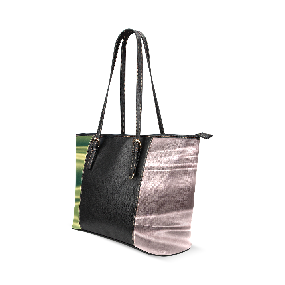Green and lilac satin 3D texture Black Center Version Leather Tote Bag/Small (Model 1640)