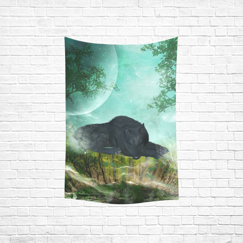 Sleeping wolf in the night Cotton Linen Wall Tapestry 40"x 60"
