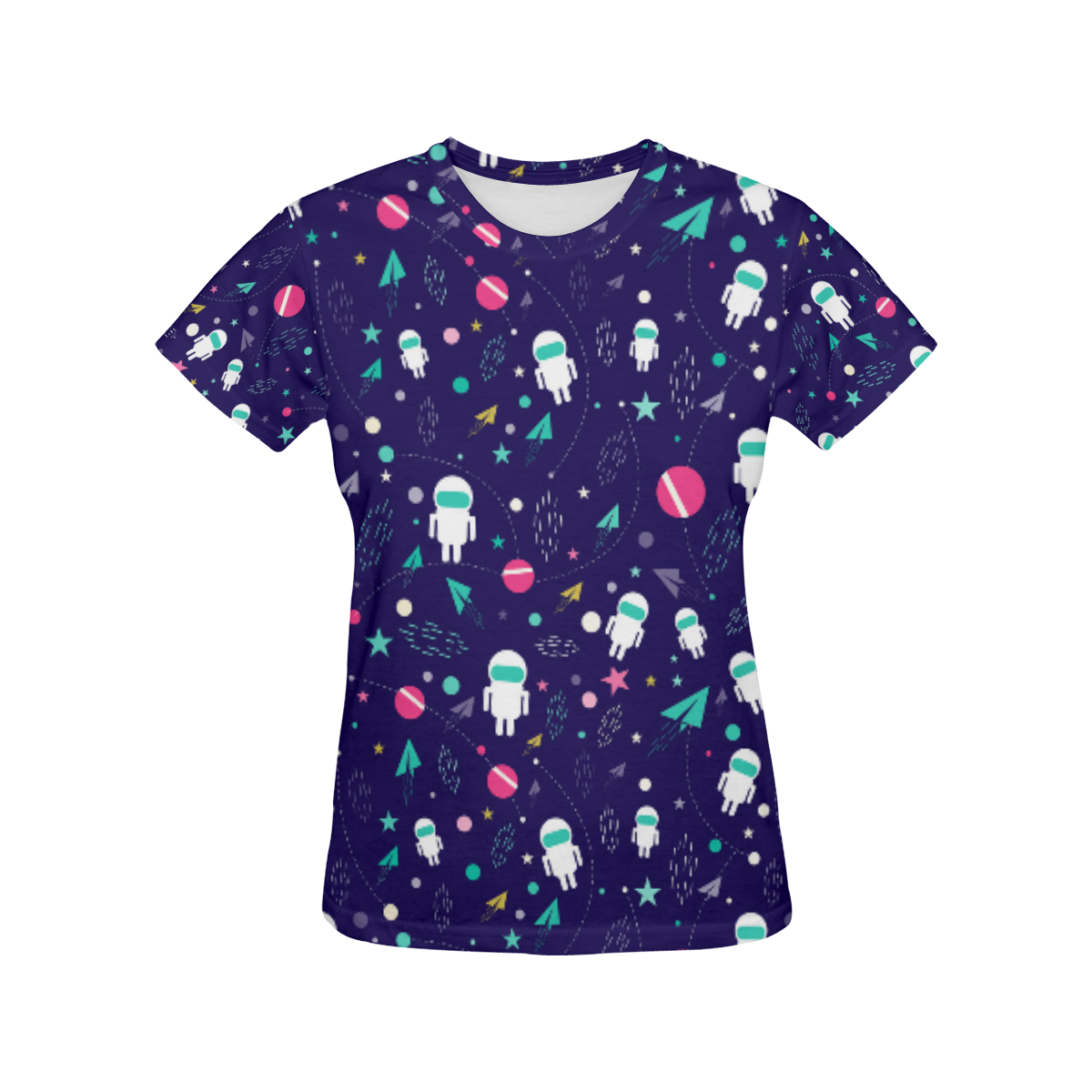 Cute Doodle Astronauts All Over Print T-Shirt for Women (USA Size) (Model T40)
