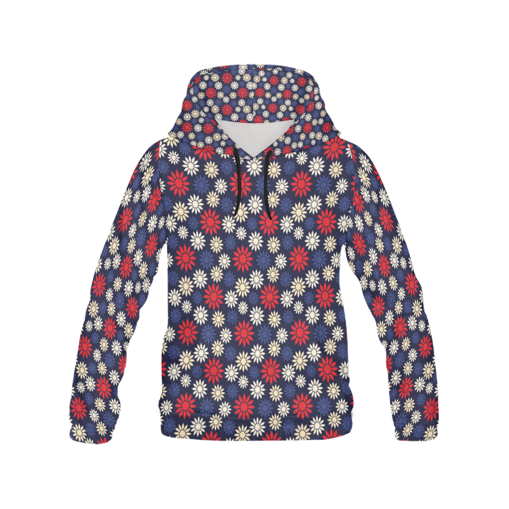 Red Symbolic Camomiles Floral All Over Print Hoodie for Women (USA Size) (Model H13)