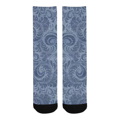 Denim with vintage floral pattern, blue boho Trouser Socks