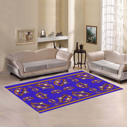 Queen of Hearts Gold Crown Tiara scattered pattern royal blue violet purple iris rug Area Rug7'x5'