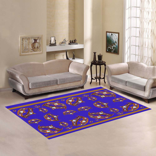 Queen of Hearts Gold Crown Tiara scattered pattern royal blue violet purple iris rug Area Rug7'x5'