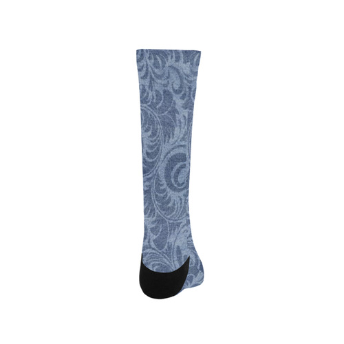 Denim with vintage floral pattern, blue boho Trouser Socks