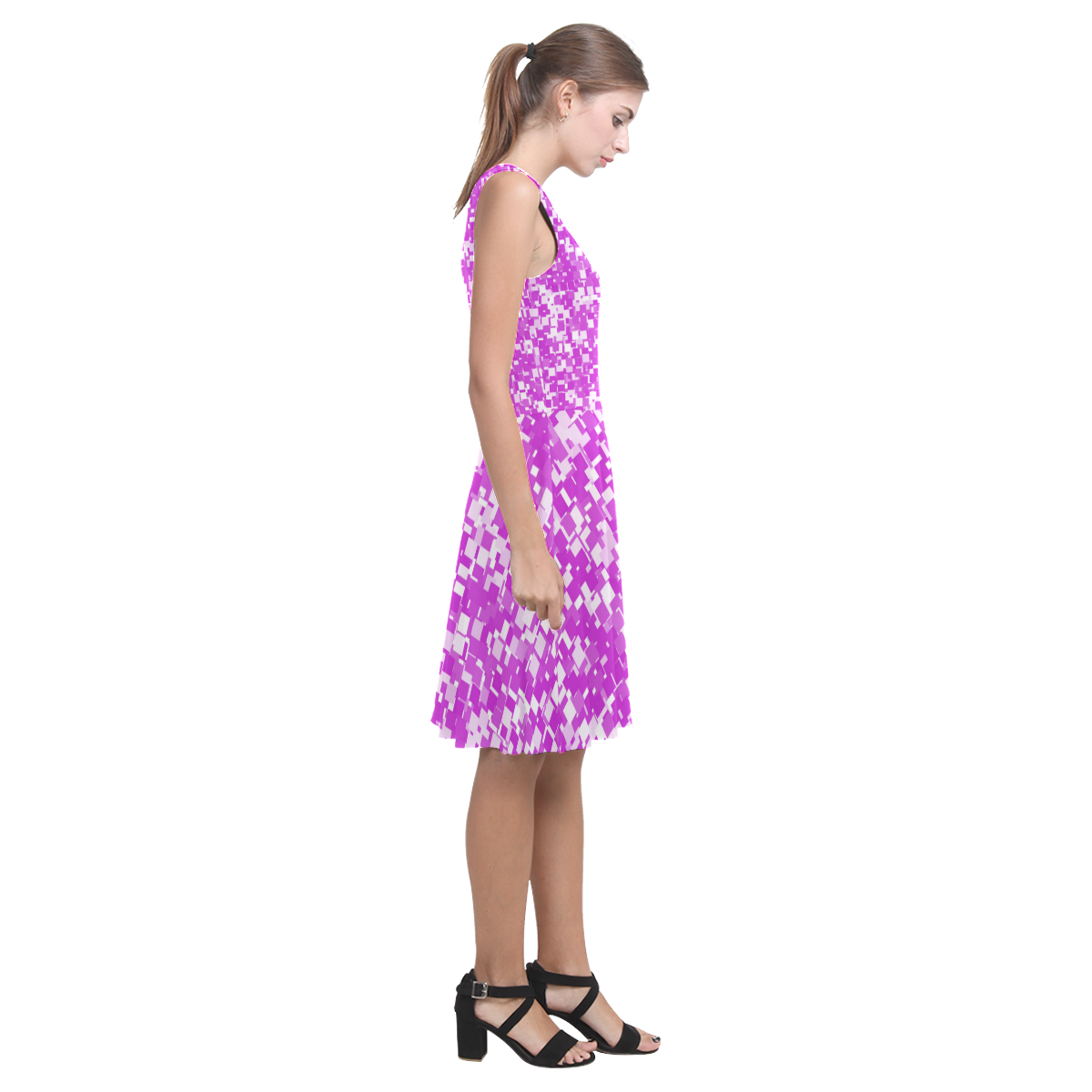 Dazzling Violet Pixels Atalanta Casual Sundress(Model D04)