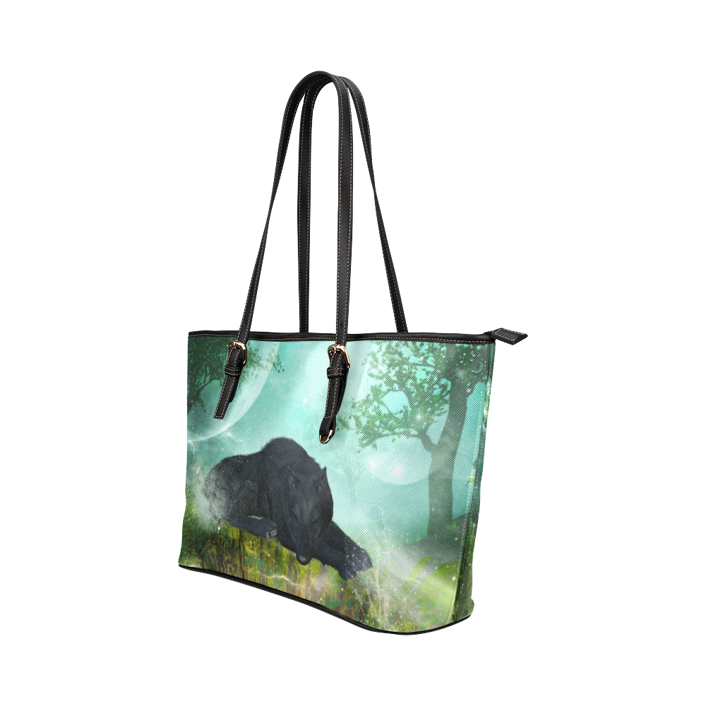 Sleeping wolf in the night Leather Tote Bag/Large (Model 1651)
