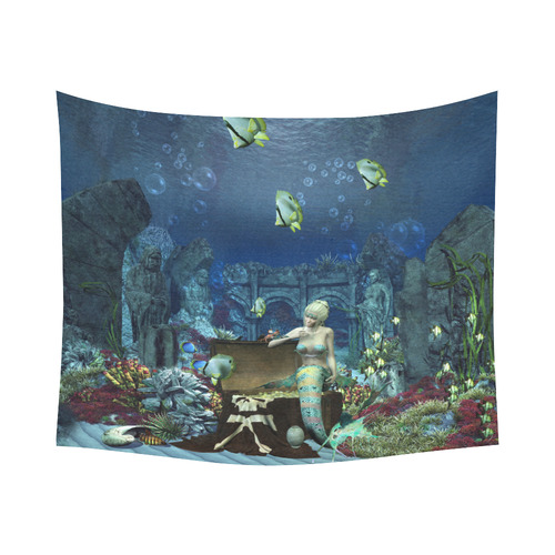 Underwater wold with mermaid Cotton Linen Wall Tapestry 60"x 51"