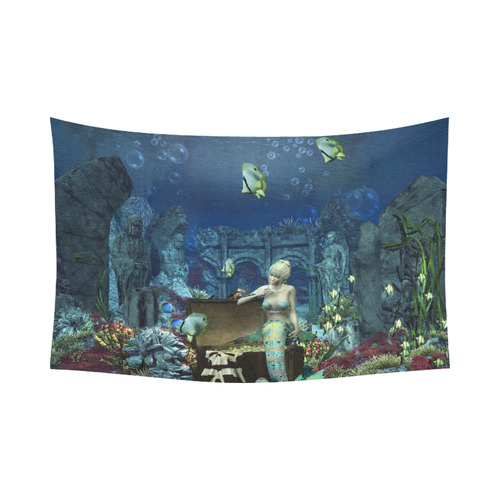 Underwater wold with mermaid Cotton Linen Wall Tapestry 90"x 60"