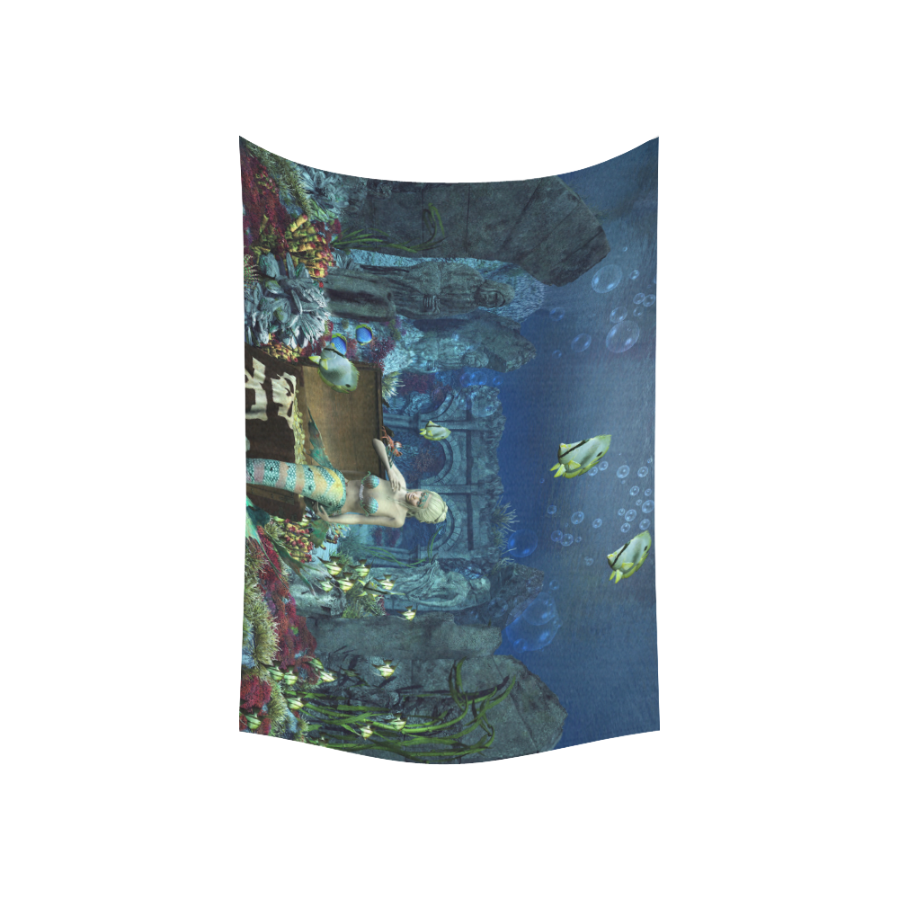 Underwater wold with mermaid Cotton Linen Wall Tapestry 60"x 40"