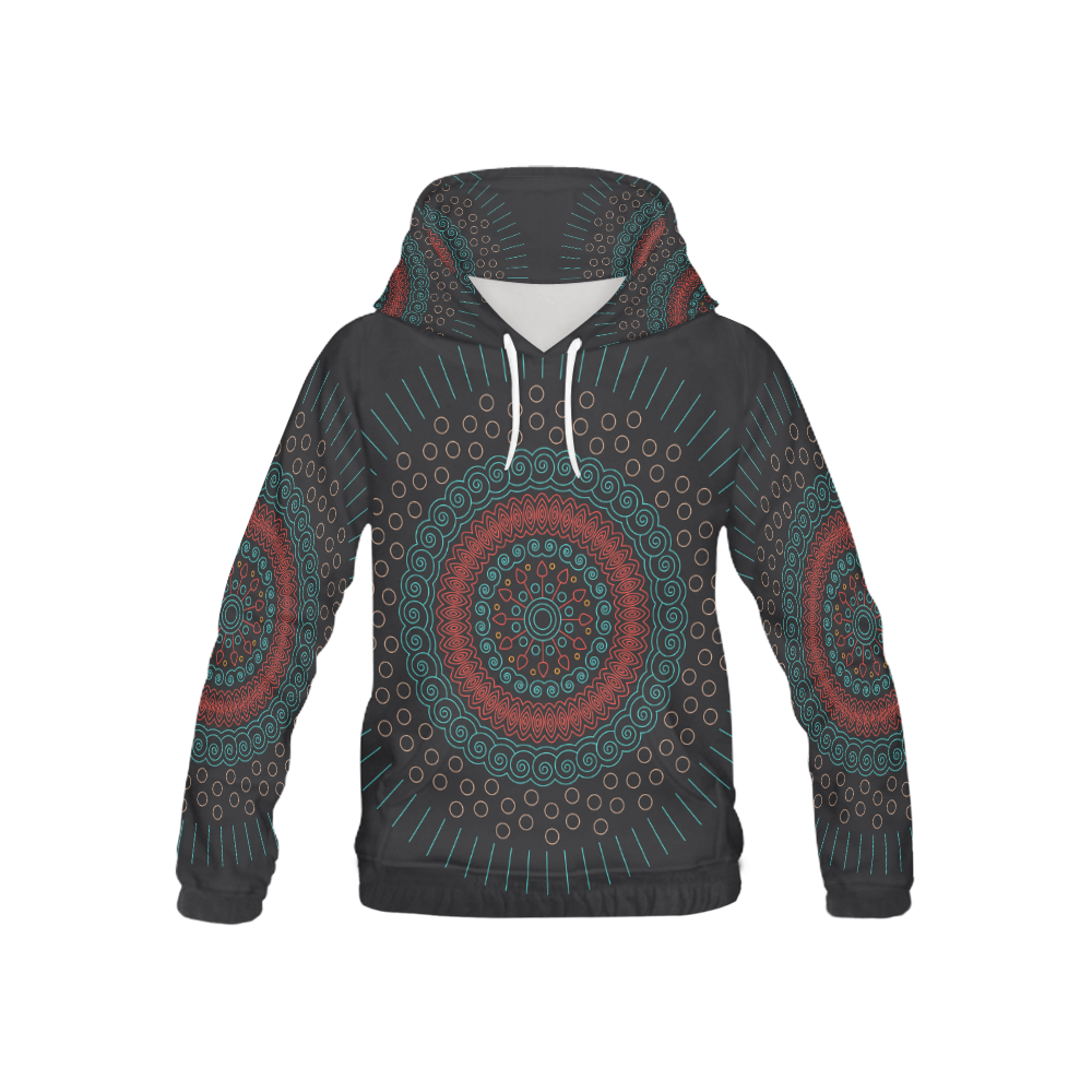red with green mandala circular All Over Print Hoodie for Kid (USA Size) (Model H13)