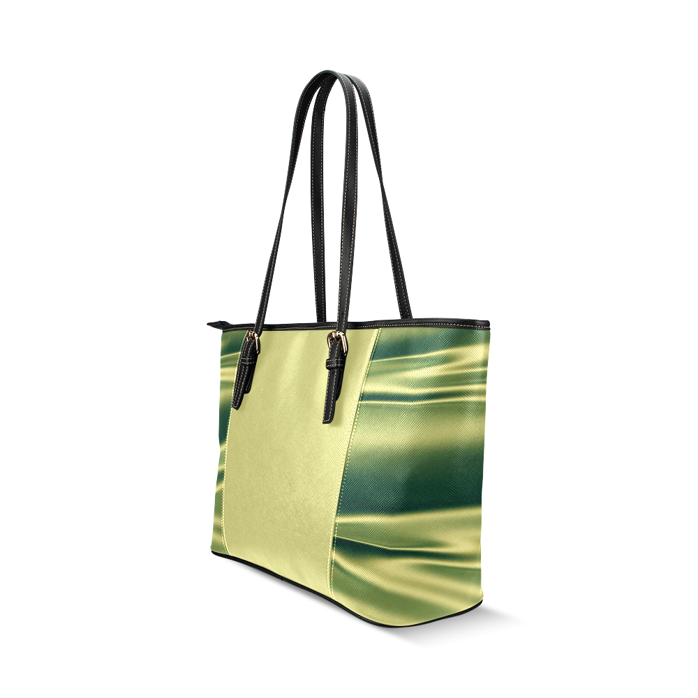 Green satin 3D texture Light Center Version Leather Tote Bag/Small (Model 1640)