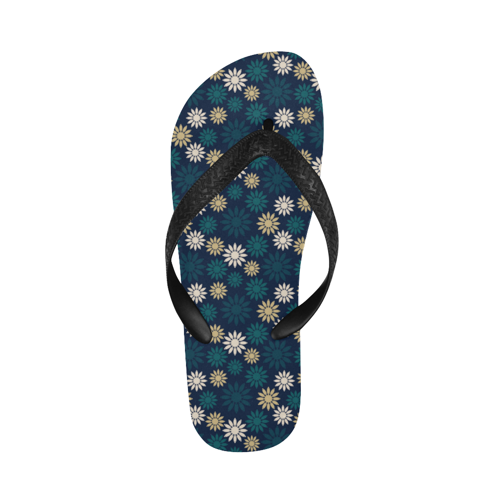 Blue Symbolic Camomiles Floral Flip Flops for Men/Women (Model 040)
