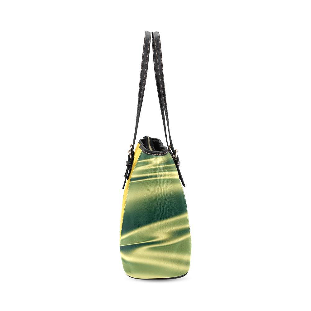 Green and lilac satin 3D texture Yellow Center Version Leather Tote Bag/Small (Model 1640)