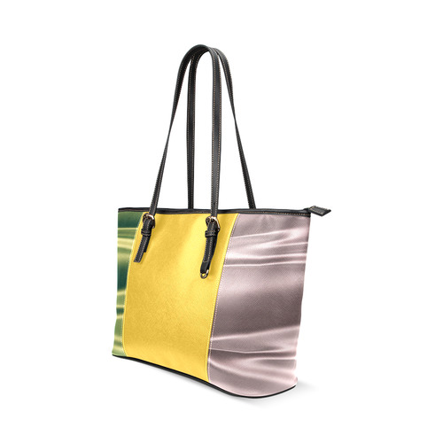 Green and lilac satin 3D texture Yellow Center Version Leather Tote Bag/Small (Model 1640)