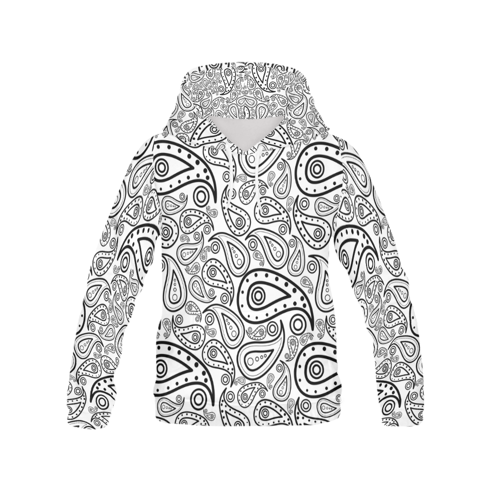 black and white paisley All Over Print Hoodie for Men (USA Size) (Model H13)