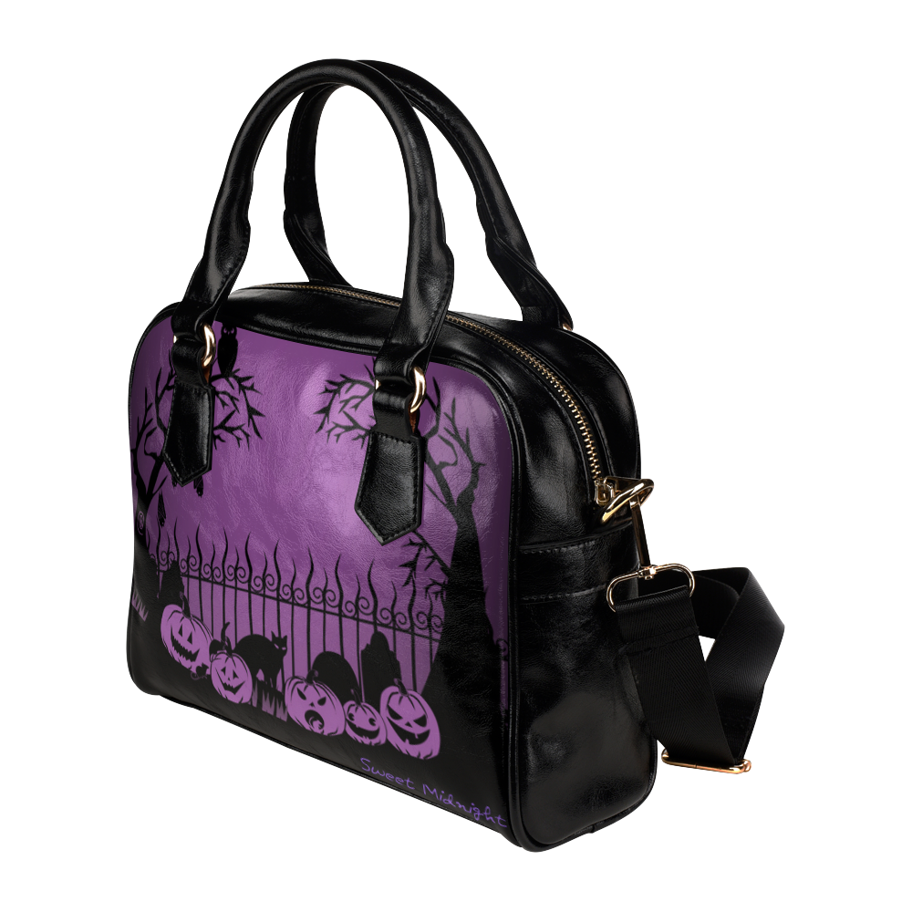 Trick or Treat in the Graveyard Purple Bag Shoulder Handbag (Model 1634)