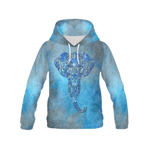 A blue watercolor elephant portrait in denim look All Over Print Hoodie for Men (USA Size) (Model H13)