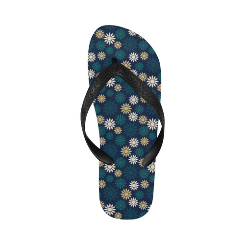 Blue Symbolic Camomiles Floral Flip Flops for Men/Women (Model 040)