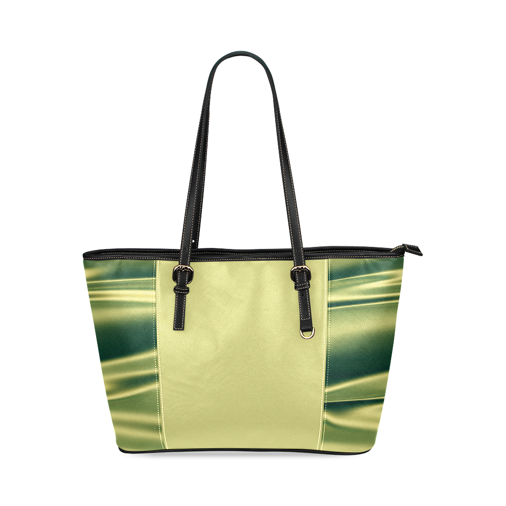 Green satin 3D texture Light Center Version Leather Tote Bag/Small (Model 1640)