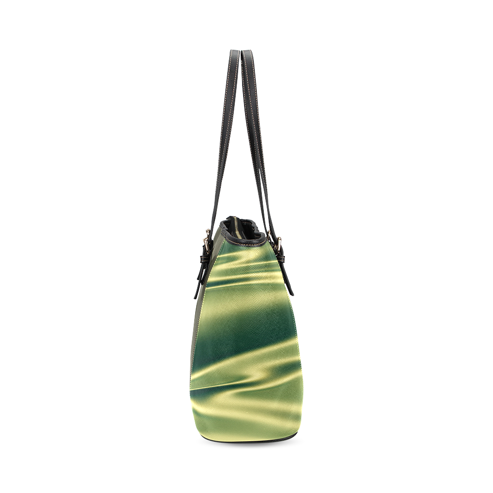 Green satin 3D texture Dark Center Version Leather Tote Bag/Small (Model 1640)