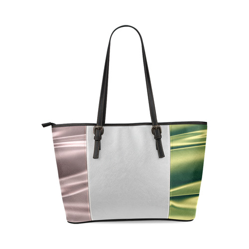 Green and lilac satin 3D texture Silver Center Version Leather Tote Bag/Small (Model 1640)