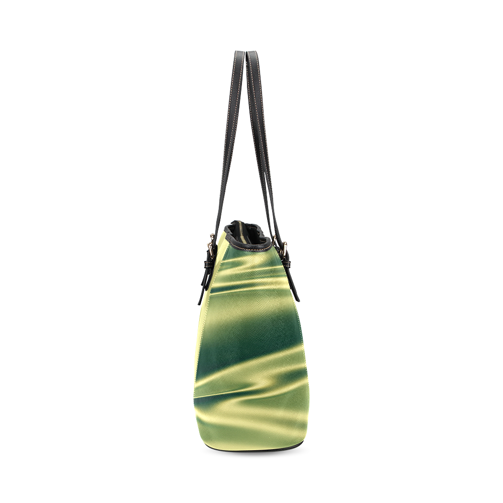 Green satin 3D texture Light Center Version Leather Tote Bag/Small (Model 1640)