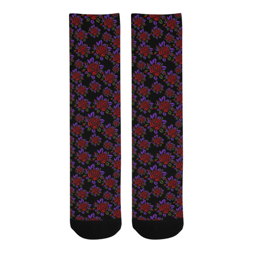 Red and Purple Roses Floral Pattern Trouser Socks