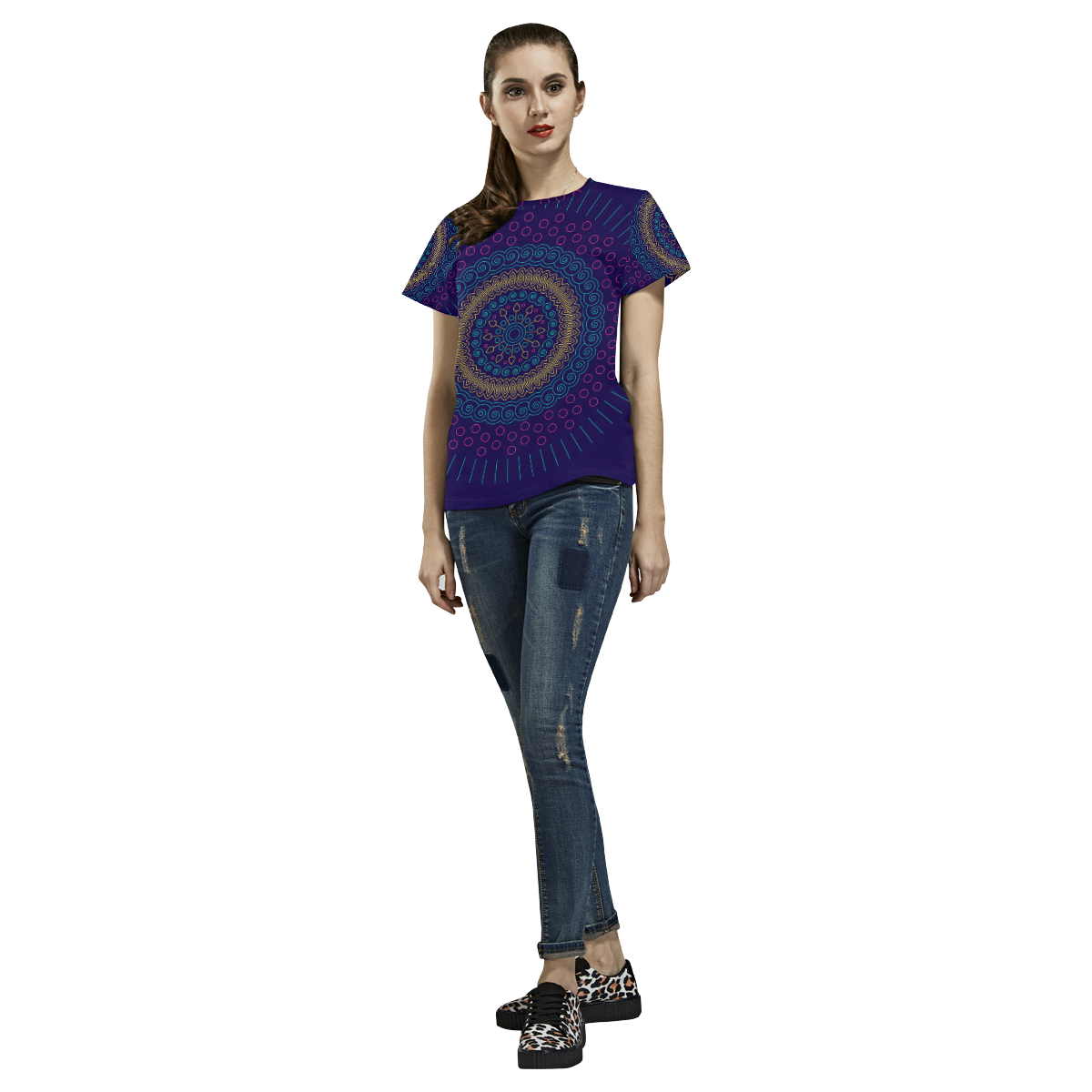 blue mandala circular All Over Print T-Shirt for Women (USA Size) (Model T40)