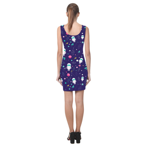 Cute Doodle Astronauts Medea Vest Dress (Model D06)