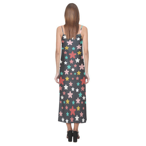 Symmetric Star Flowers V-Neck Open Fork Long Dress(Model D18)