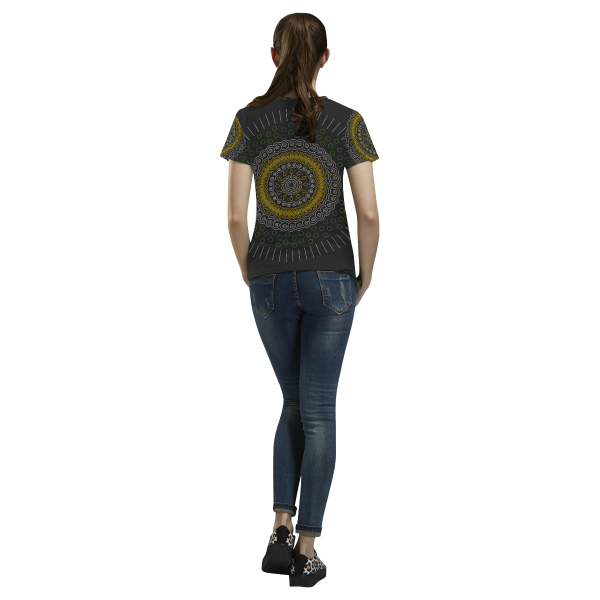 green with yellow mandala circular All Over Print T-Shirt for Women (USA Size) (Model T40)