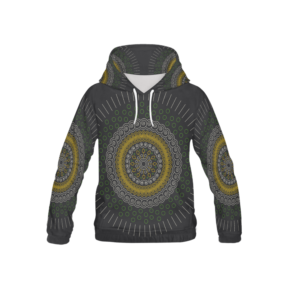 green with yellow mandala circular All Over Print Hoodie for Kid (USA Size) (Model H13)