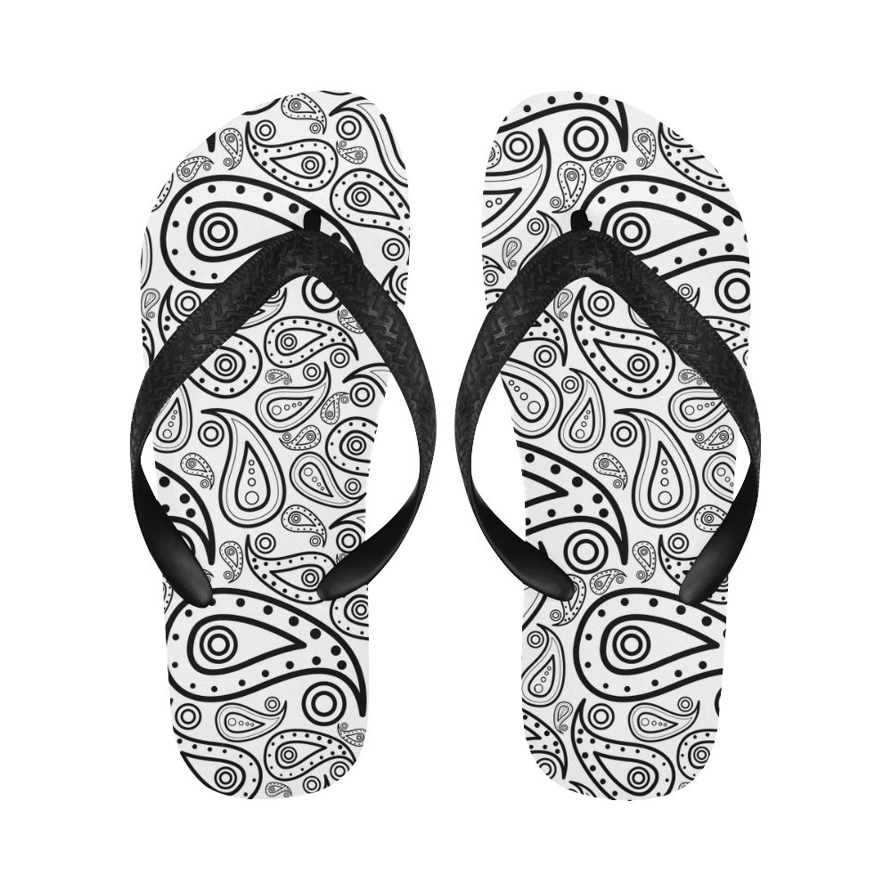black and white paisley Flip Flops for Men/Women (Model 040)