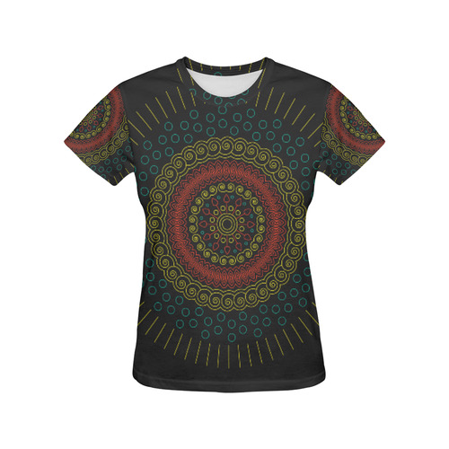 yellow with red mandala circular All Over Print T-Shirt for Women (USA Size) (Model T40)