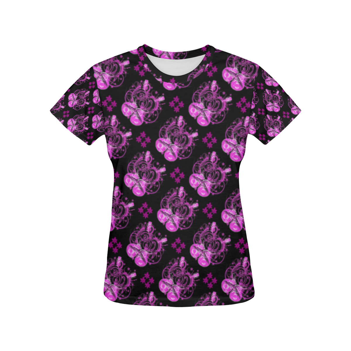 Pink Guitars Rocckabilly Retro All Over Print T-Shirt for Women (USA Size) (Model T40)