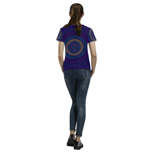 blue mandala circular All Over Print T-Shirt for Women (USA Size) (Model T40)