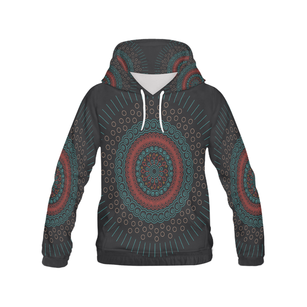 red with green mandala circular All Over Print Hoodie for Women (USA Size) (Model H13)