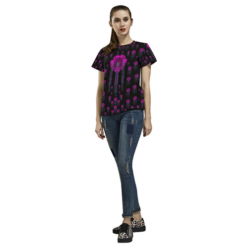 Jungle Flowers All Over Print T-Shirt for Women (USA Size) (Model T40)