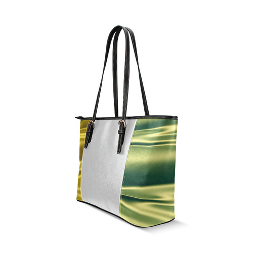 Green and gold satin 3D texture Silver Center Version Leather Tote Bag/Small (Model 1640)